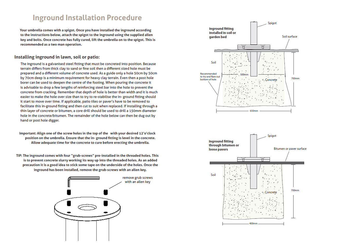 INGROUND Installation Guide (Eclipse/Aurora Umbrellas)